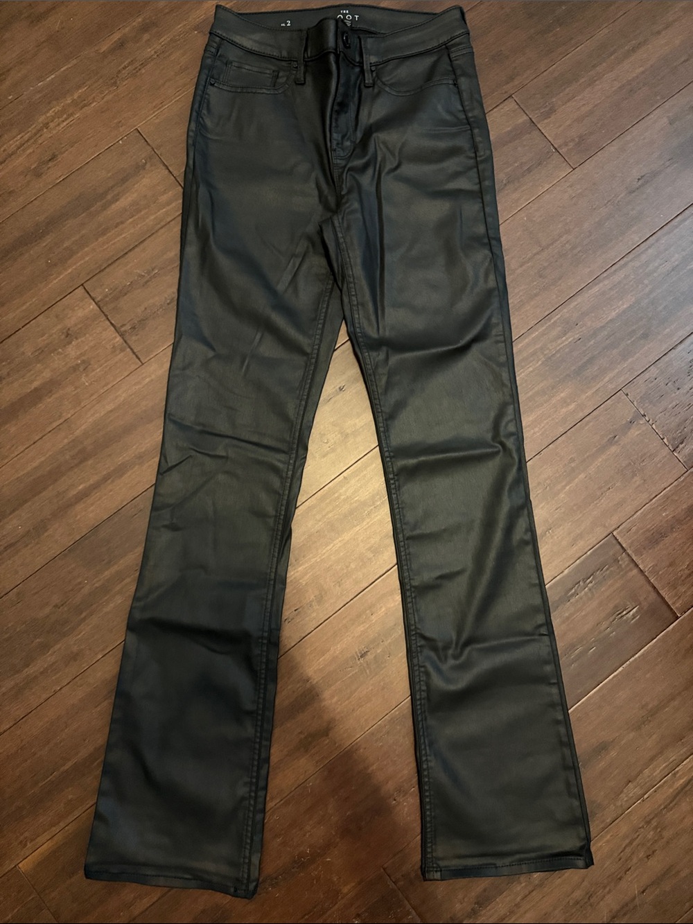 White House Black Market Black Coated Boot-Cut Pants